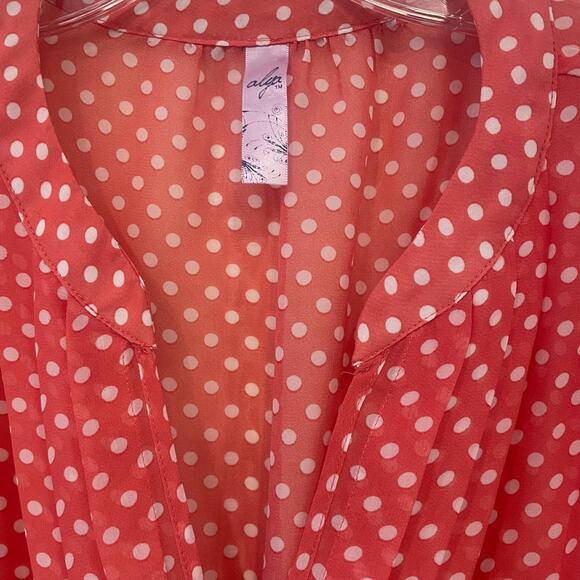 Ayla Peach Color / White Dots Blouse Sheer Blouse Sz M - Picture 3 of 5